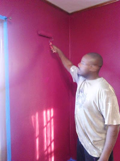 Professional Interior Painter Rolling Red Accent Wall Brooklyn - Flatbush Painter Brooklyn